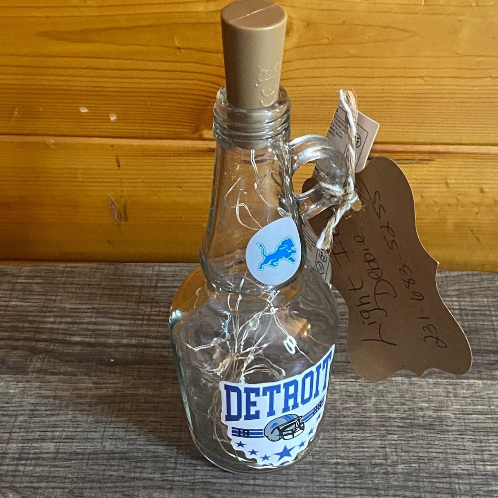 Detroit Lions Light Up Glass Bottle With LED Fairy Lights Home Decor